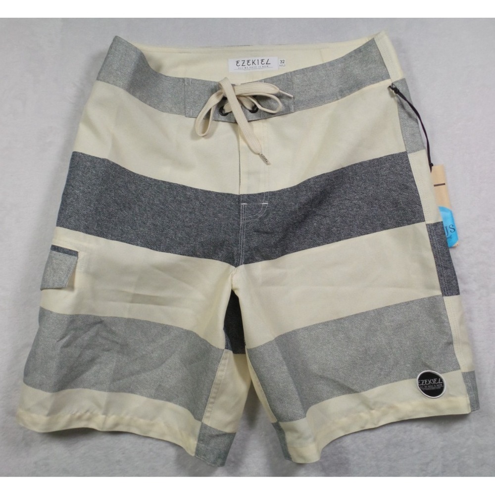 Ezekiel Shorts Mens Size 32 Beige Striped Boardshorts Drawstring Pockets NWT